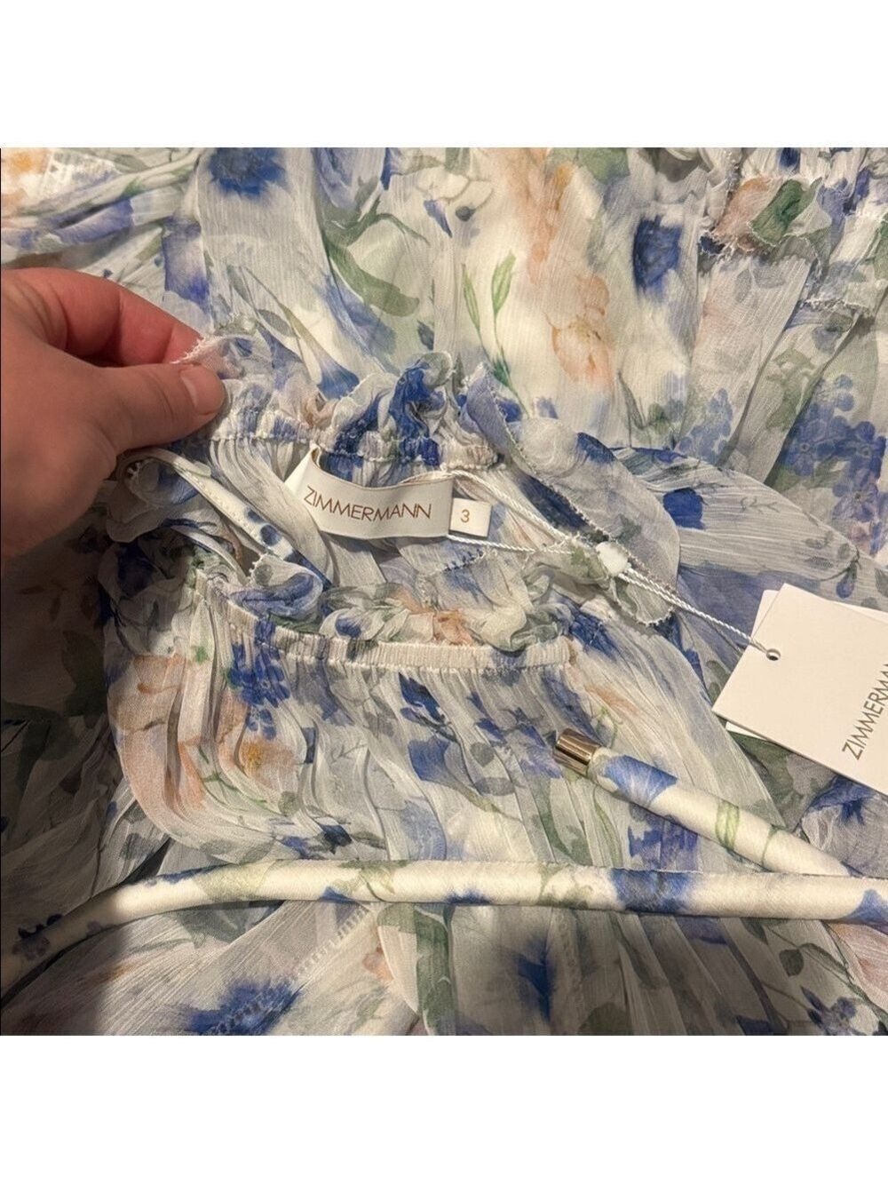 Zimmermann Blue and White Floral Long Sleeve Dress - Picture 2 of 6